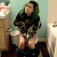 A skinny girl with tattoos and punky green hair records herself taking her morning shit and a piss into a toilet in 2 different scenes. First scene is very runny. Second scene features many plops. No product shown. 720P HD. About 8.5 minutes.